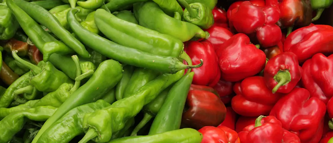 Fresh green and red peppers